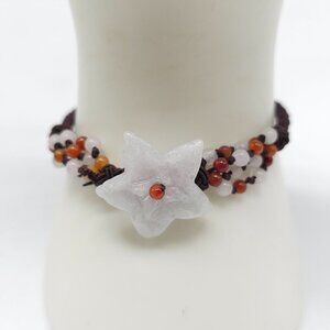 Handmade Star Shaped White Jade Beaded Bracelet With Adjustable Cord